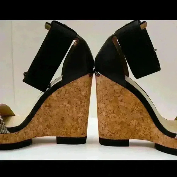 Jimmy Choo Neston Snake Cork Wedge Sandals 38.5 Black Snakeskin Leather - Picture 3 of 16